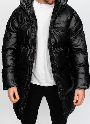 Black High Shine Mid Length Jacket