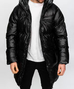 Black High Shine Mid Length Jacket