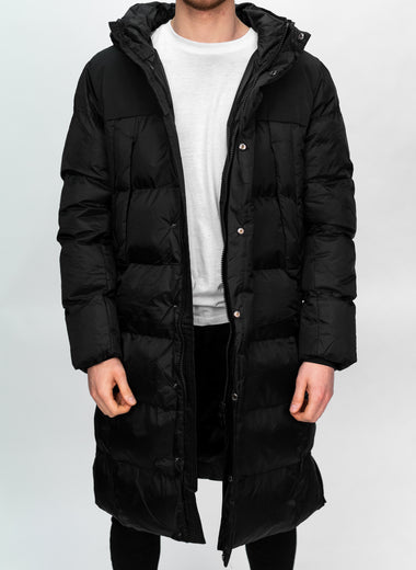 Black Longline Hooded Padded Jacket