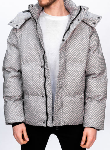 White & Blue Patterned Puffer