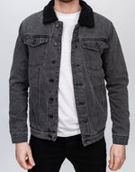 Grey Denim Jacket With Black Borg Collar