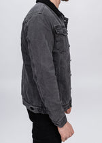 Grey Denim Jacket With Black Borg Collar