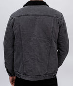 Grey Denim Jacket With Black Borg Collar