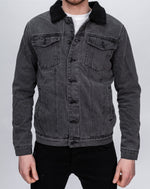 Grey Denim Jacket With Black Borg Collar