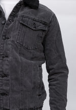 Grey Denim Jacket With Black Borg Collar