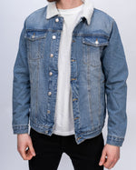 Blue Denim Jacker With Cream Collar