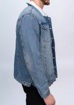 Blue Denim Jacker With Cream Collar