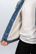 Blue Denim Jacker With Cream Collar