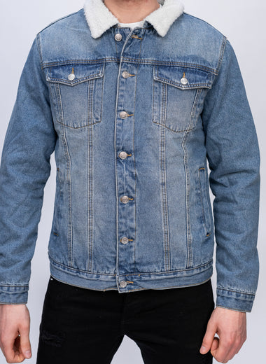 Blue Denim Jacker With Cream Collar