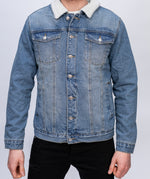 Blue Denim Jacker With Cream Collar