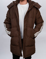 Brown Contrast Arm Stripe Puffer