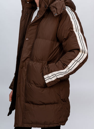 Brown Contrast Arm Stripe Puffer