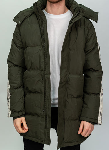 Khaki Contrast Arm Stripe Puffer