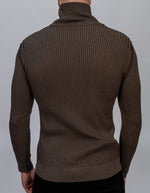 Brown Asymmetrical Zip Detail Knit Top