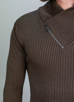 Brown Asymmetrical Zip Detail Knit Top