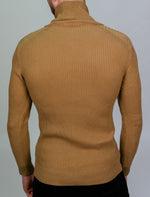 Camel Asymmetrical Zip Detail Knit Top