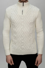 White Cable Knit Half Zip Sweater