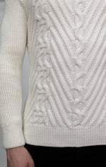 White Cable Knit Half Zip Sweater