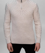 Cream Half Zip Contrast Cable Knit Jumper