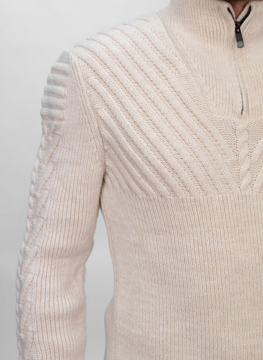 Cream Half Zip Contrast Cable Knit Jumper