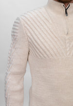 Cream Half Zip Contrast Cable Knit Jumper