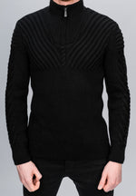 Black Half Zip Contrast Cable Knit Jumper