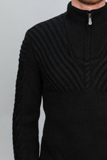 Black Half Zip Contrast Cable Knit Jumper