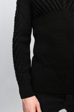 Black Half Zip Contrast Cable Knit Jumper