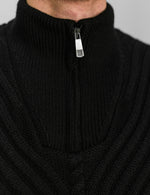 Black Half Zip Contrast Cable Knit Jumper