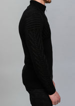 Black Half Zip Contrast Cable Knit Jumper