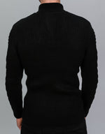 Black Half Zip Contrast Cable Knit Jumper