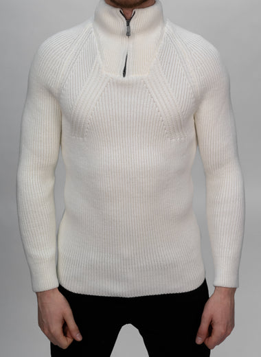 White Half Zip Knitted Jumper