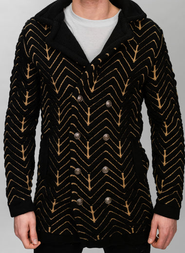 Black & Camel Double Breasted Thick Knit Cardigan