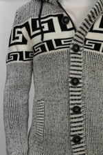 Grey & Black Button Buckle Detail Hooded Knit Jumper