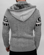 Grey & Black Button Buckle Detail Hooded Knit Jumper