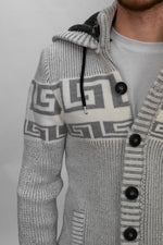 Grey Button & Buckle Detail Hooded Knitted Jumper