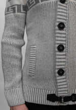 Grey Button & Buckle Detail Hooded Knitted Jumper