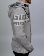 Grey Button & Buckle Detail Hooded Knitted Jumper