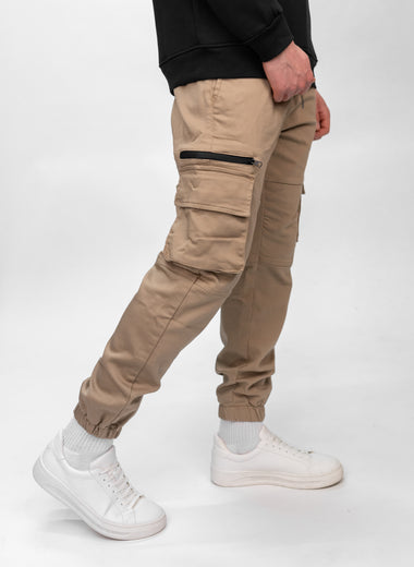 Beige Stretch Cuffed Cargos