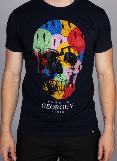 George V Diamante Multicolour Smiley Skull T-Shirt