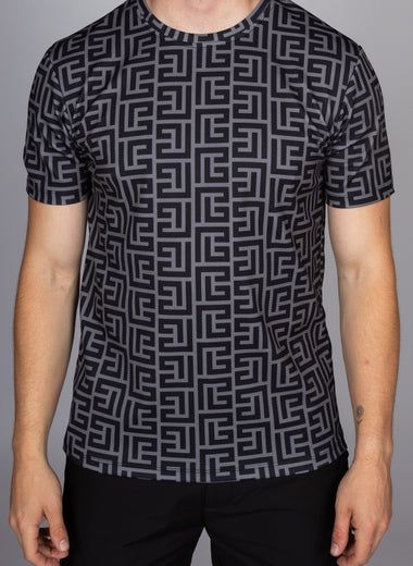 Muscle Fit Black Meander Pattern T-Shirt