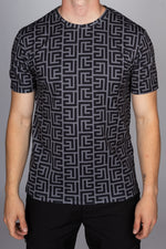 Muscle Fit Black Meander Pattern T-Shirt