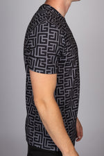 Muscle Fit Black Meander Pattern T-Shirt