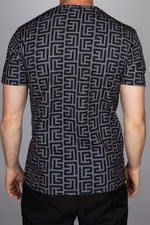 Muscle Fit Black Meander Pattern T-Shirt