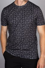 Muscle Fit Black Meander Pattern T-Shirt