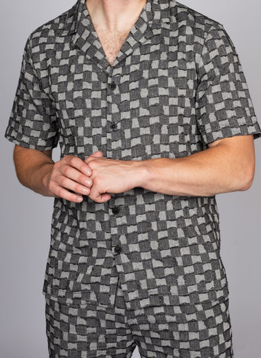 Check Pattern Detail Camp Collar Shirt