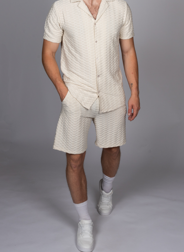 Net Pattern Camp Collar Shirt & Short Set