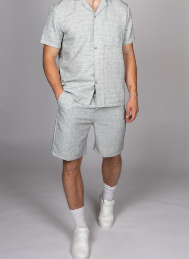 Textured Camp Collar Shirt and Short Set in Grey