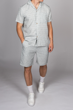 Textured Camp Collar Shirt and Short Set in Grey