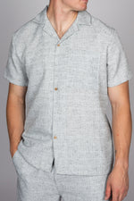 Textured Camp Collar Shirt and Short Set in Grey